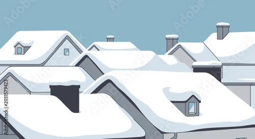 Photography Cozy Winter Village Rooftops Covered in Fresh Snow