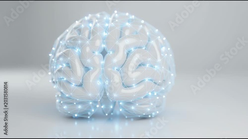 AI brain neural network glowing softly on white background, futuristic intelligence concept, clean composition