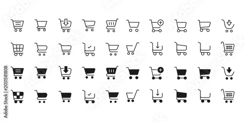 Obraz na plátne Collection of shopping cart icons in various styles and states