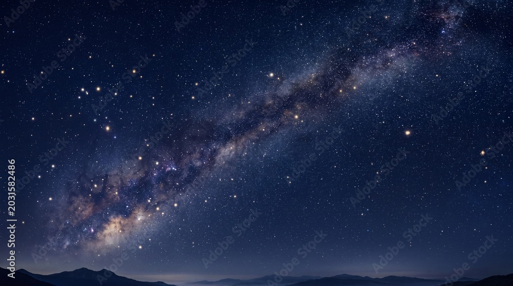 Fototapeta premium Vibrant Milky Way Galaxy Over Mountain Silhouette Night Sky