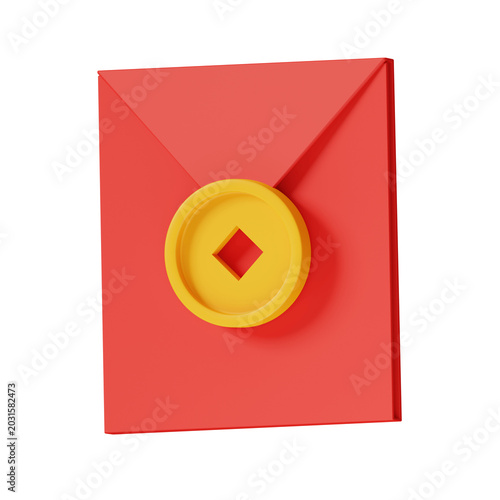 Red envelope with yellow seal minimalist 3D render