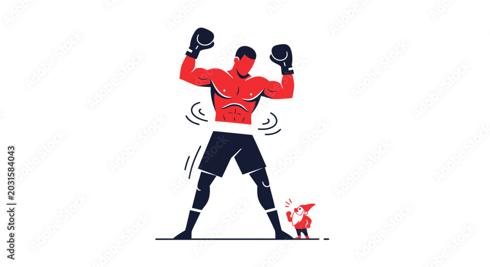 Fototapeta premium Boxer vs Gnome: David vs Goliath Concept, Underdog, Mismatch, Strength