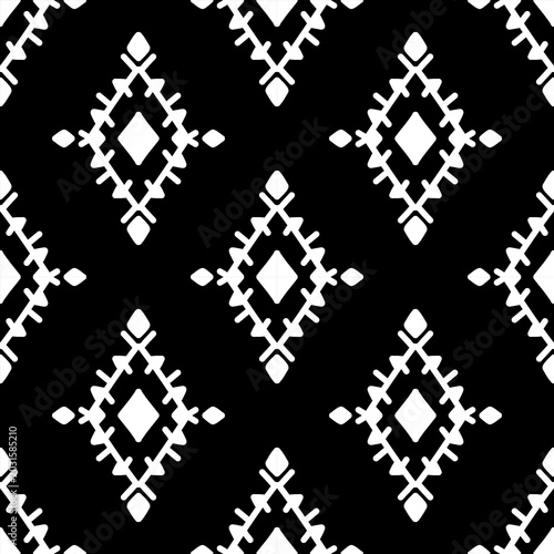 Elegant black and white seamless damask pattern. Classic victorian style motif for textile print, wallpaper background, and luxury fabric design. Symmetrical monochrome geometric ornament.