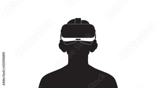 Person Wearing Virtual Reality VR Headset Silhouette Technology Concept Vector Illustration