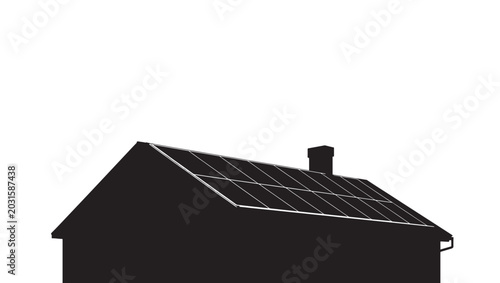 House with Solar Panels on Roof Silhouette Renewable Energy Home Vector Illustration