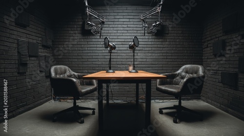 Podcast Studio With Two Microphones and Chairs