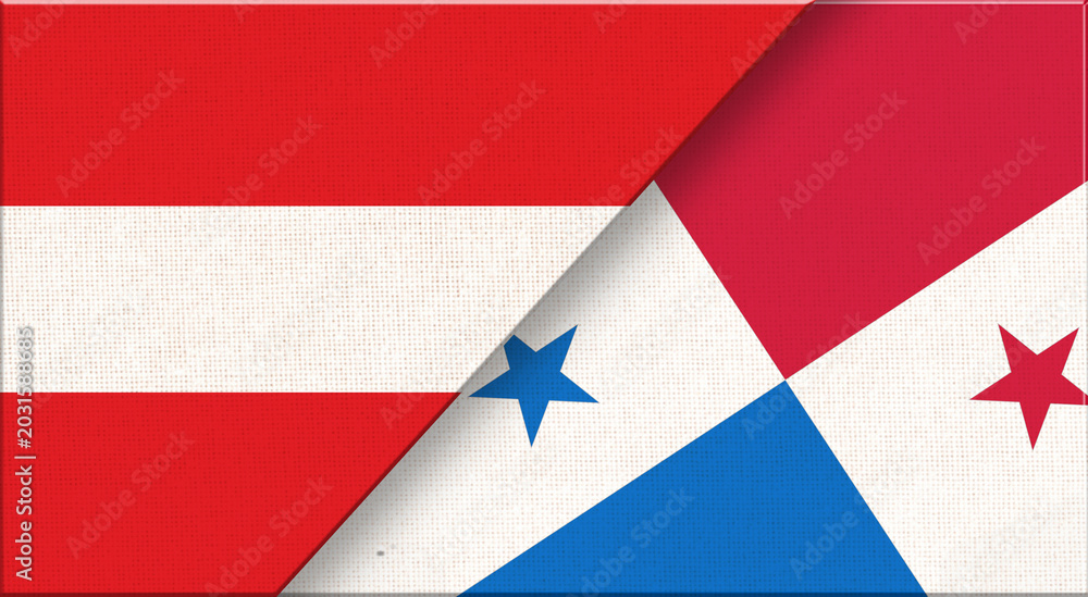 Naklejka premium Double flag of Austria and Panama on fabric texture. 3D illustration