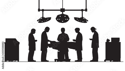 Surgeons Team Performing Operation in Surgery Room Silhouette Vector Illustration
