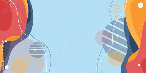 Quadro em tela Abstract colorful fluid shapes with layered waves background.