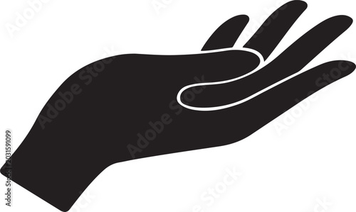 Canvastavla Black silhouette of open human hand palm facing upwards representing giving or receiving