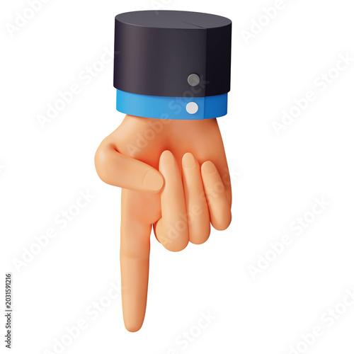 Pointing hand gesture showing direction in 3D cartoon style