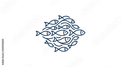 Bild auf Leinwand School of Fish Swimming Together in Formation.