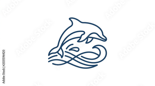 Stylized Dolphin Jumping Over Waves Line Art Illustration.