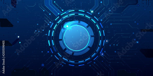 Bild auf Leinwand abstract blue circuit board pattern with glowing circular center and digital con