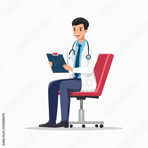 Doctor Sitting with Clipboard and Stethoscope