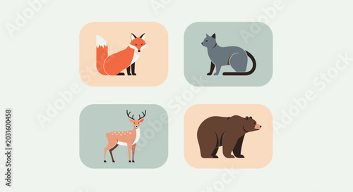 Photos Animals including fox, wolf, deer, and bear are illustrated in squares