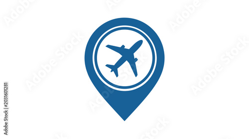 Modern airport location pin vector icon with airplane travel symbol isolated on white