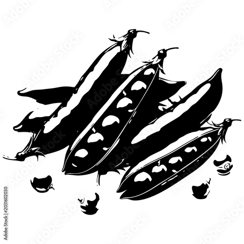 Pea pods silhouette vegetable group as transparent cutout
