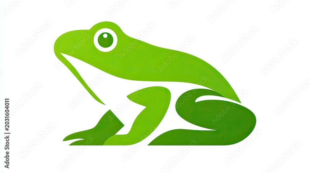 Fototapeta premium Stylized graphic design features a bright green amphibian silhouette with white negative space accents against a plain background.