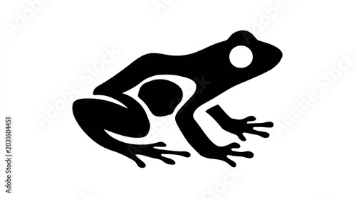 Stylized black silhouette graphic of an amphibian creature on a white background