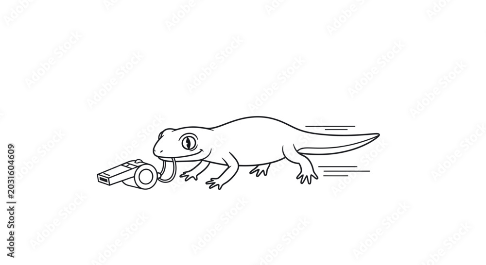 Obraz premium Lizard Blowing Whistle, Fast Movement, Sports Referee, Animal Action