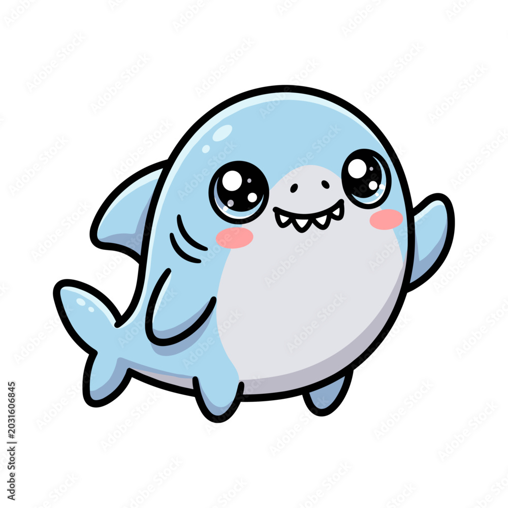 Fototapeta premium Cute baby shark waving hello flat design illustration