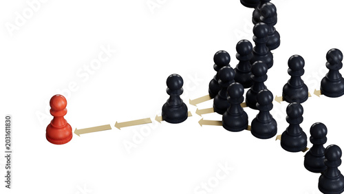Photos 3D illustration of many pawns in a row
