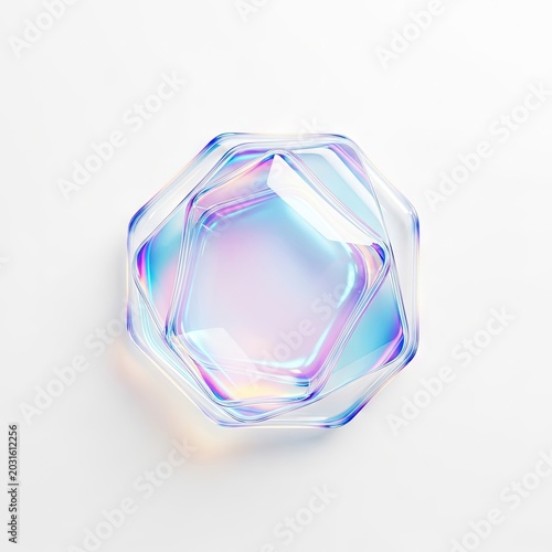 Iridescent Glass Object on White Background.