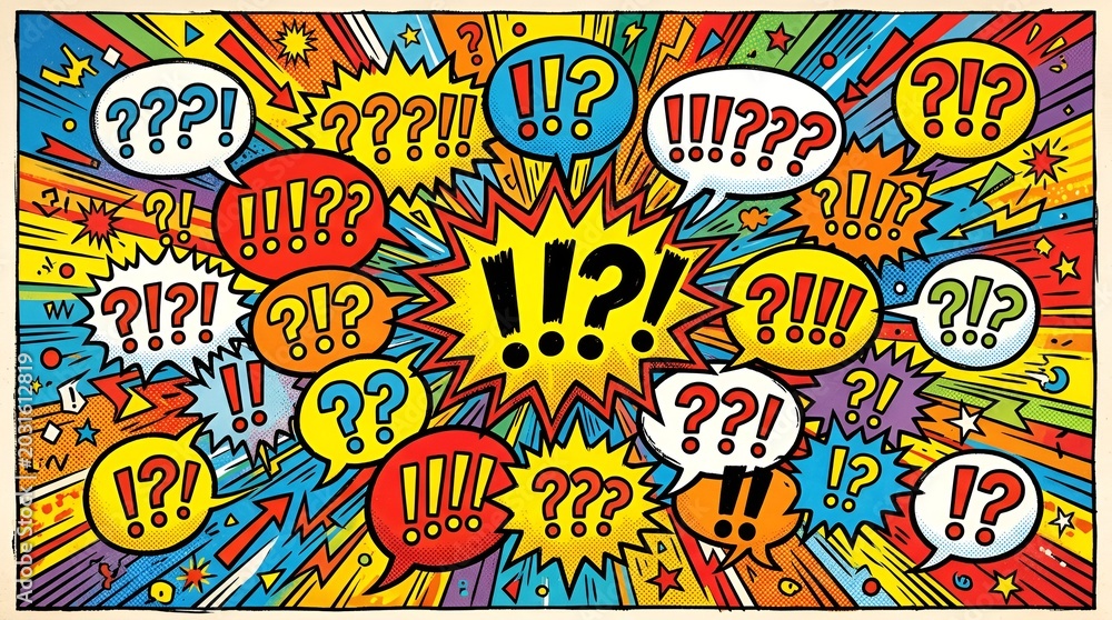 Fototapeta premium Bursting Speech Bubbles with Question and Exclamation Marks, Comic Style