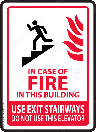 Photography In case of fire use exit stairways do not use elevator emergency sign vector illustration