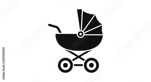 Tableau sur toile Baby carriage silhouette on a white background simple black vector illustration