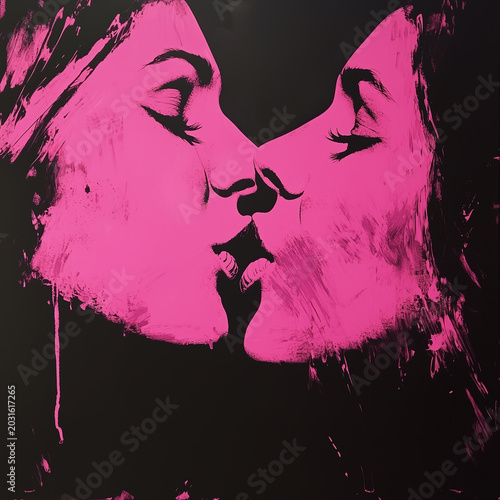 Black background, a kiss mark in shocking pink coloring.