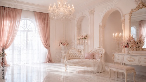 Elegant Luxury Living Room Interior with Soft Pink Classic Decor