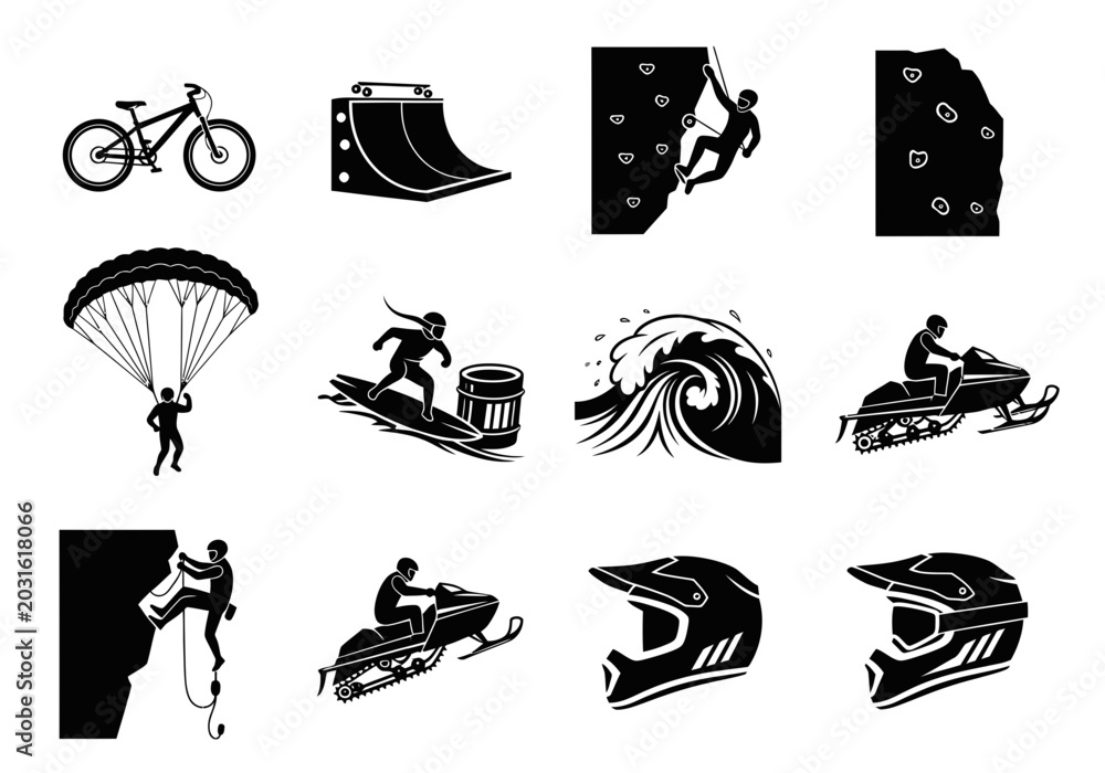Obraz premium Action Sports Icons and Equipment.