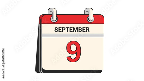 September 9 Calendar Page Vector Illustration Isolated on White Background for Design and Scheduling