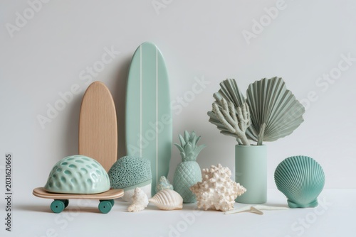 Minimalist Green Beach-Themed Collection of Decorative Objects