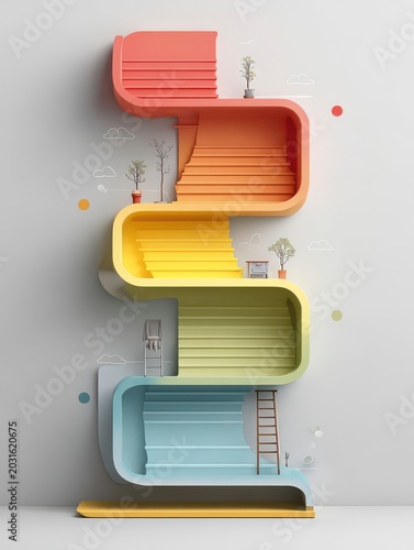 Colorful Infographic of Steps in a Modern Ladder Design