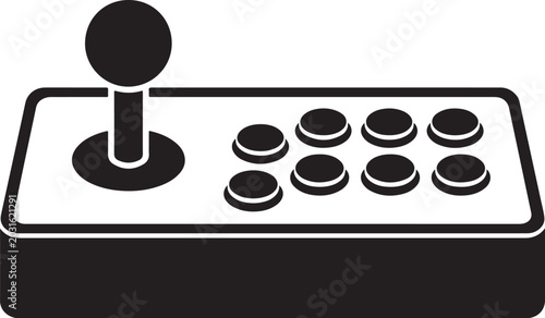 Konstfotografi Black silhouette of an arcade joystick vector illustration, retro gaming control panel with buttons, vintage game console, classic entertainment