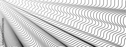 Konstfotografi background of black smoothly curving lines in the shape of a wave on a white background, long