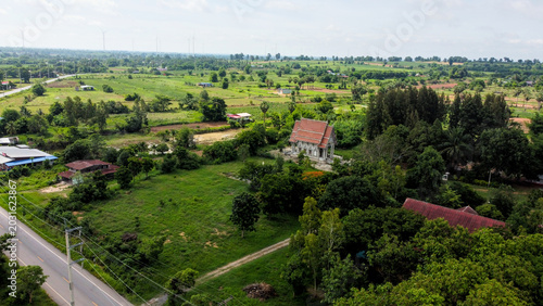 Photography Aerial View of Rural Thai Temple in Nakhon Ratchasima Thailand