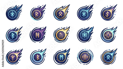 Εκτύπωση καμβά Collection of Norse Runes with Fiery Backgrounds.