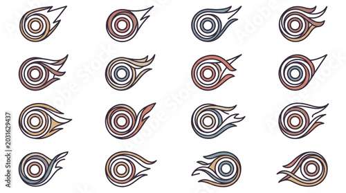 Slika na platnu Collection of stylized comet icons with fiery tails.