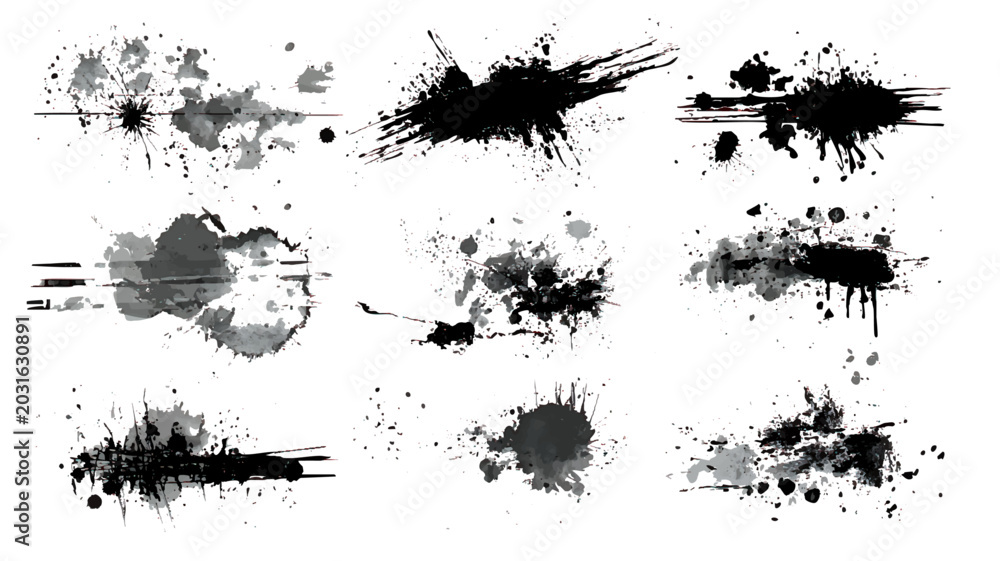 Fototapeta premium Grunge Paint Strokes PNG, Black Artistic Brush Collection