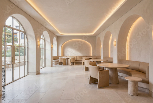 Premium restaurant and lounge interior with refined seating and warm architectural lighting