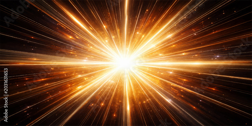 Photos A brilliant explosion of golden light radiates outwards, creating a powerful burst of energy and a sense of cosmic wonder, with a radiant central star casting brilliant rays