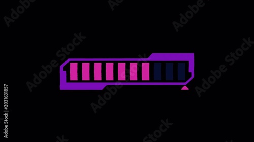 Futuristic Purple Segmented Loading Bar Animation with Digital Energy Indicator. Alpha Channel. 4K Video