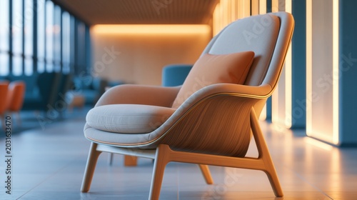 Modern comfortable armchair in a premium waiting lounge.