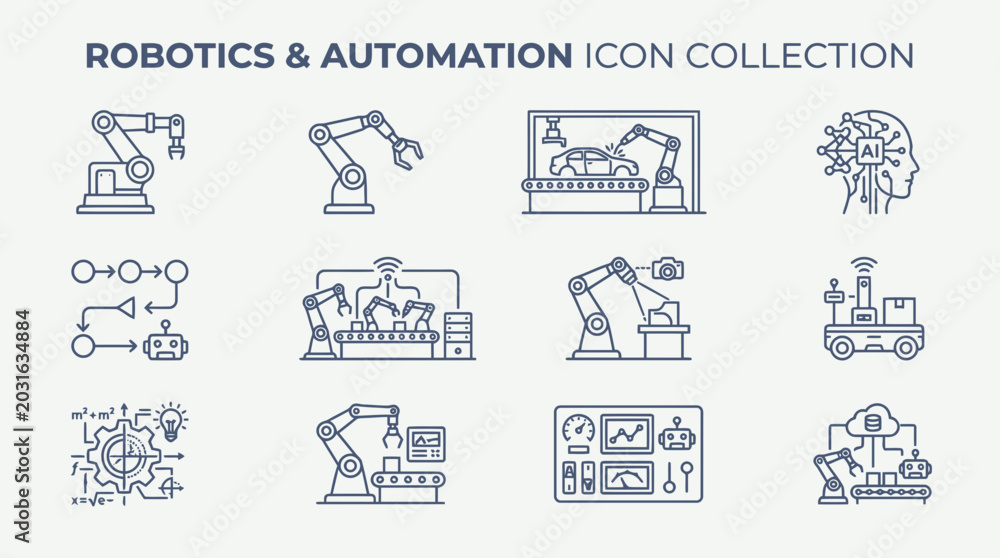 Fototapeta premium Smart factory automation with robotic arms connected wirelessly to network.
