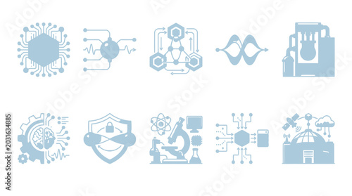 Industrial analytics dashboard with factory charts and magnifying glass.