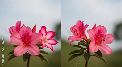 Vibrant Pink Azalea Blossoms in a Garden Setting, Close-Up View.